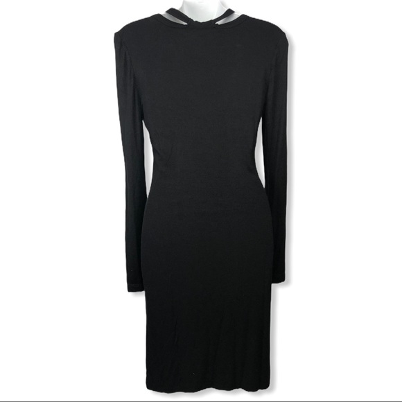 Pam & Gela Black Split Neck Ribbed Jersey Dress M - Picture 4 of 11